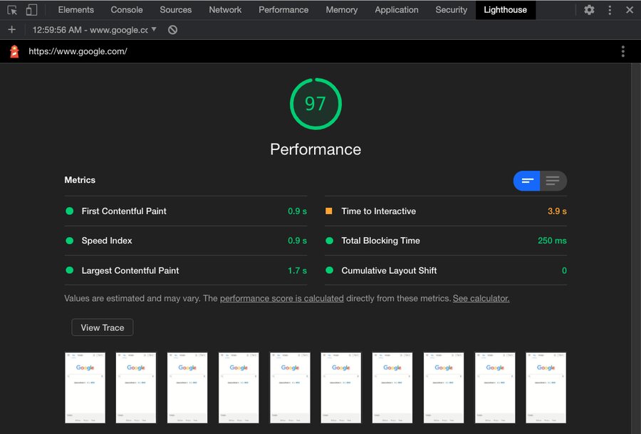 Chrome 開發者工具 lighthouse